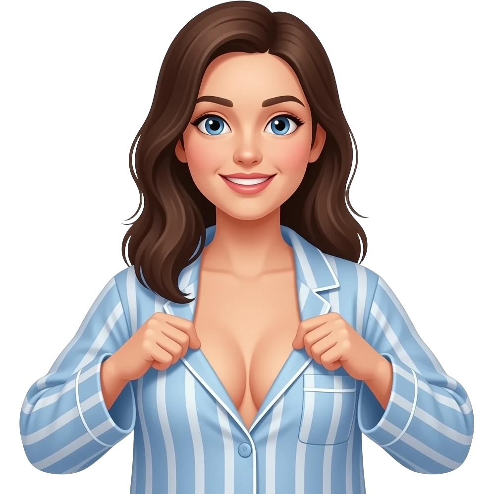 Chica en pijama holgado, mostrando las tetas emoji