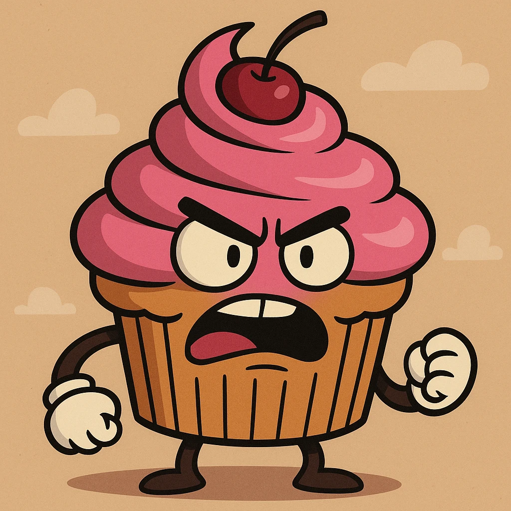 cartoon style cupcake with pink icing emoji