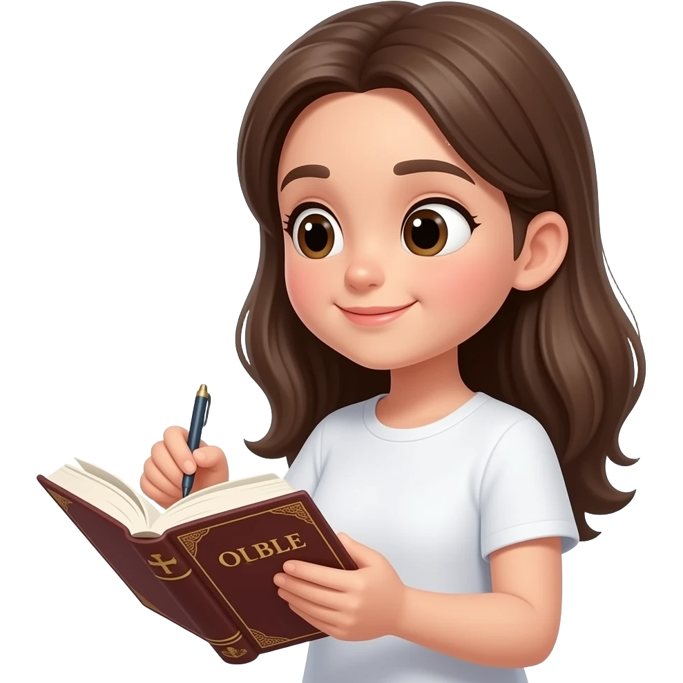 Girl holding her Bible and raking notes emoji