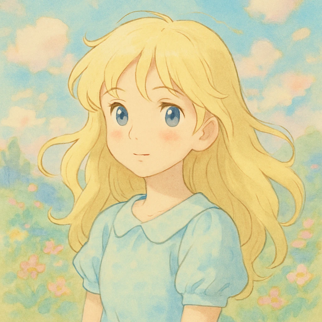blonde girl, ghibli style emoji