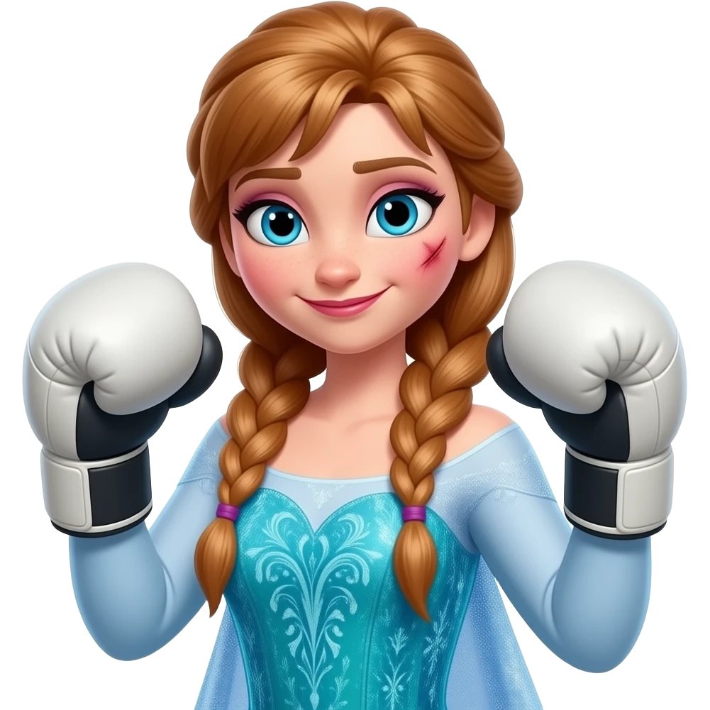female breast boxing, brown two braided haired female anna arendelle, from disney frozen, have bruised emoji