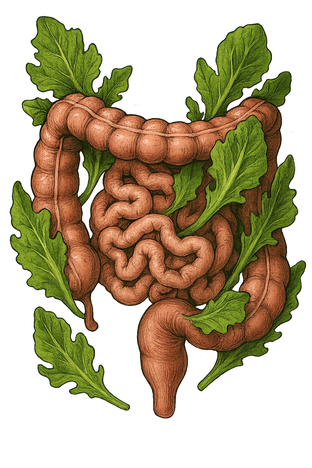 foglie di insalata che attaccano un intestino anatomico umano per distruggerlo emoji