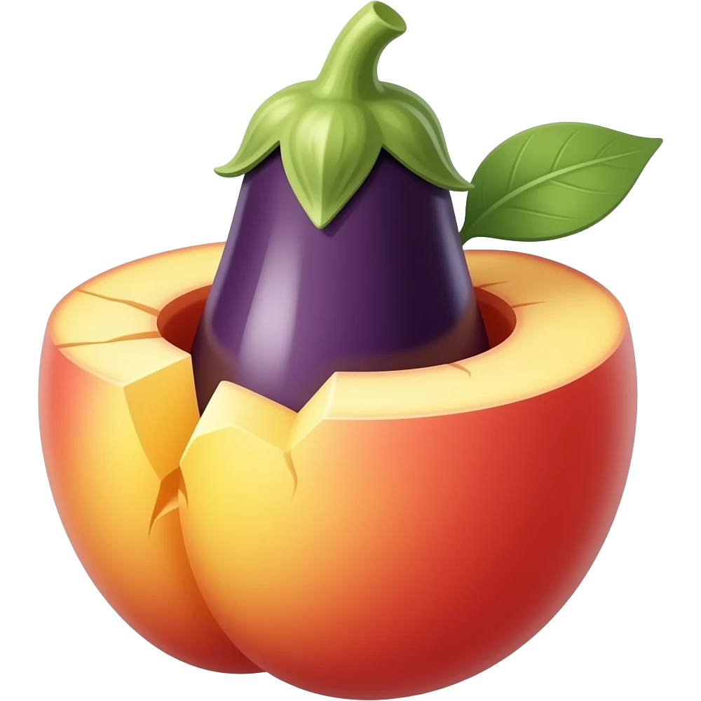 eggplant sticking halfway inside peach crack emoji