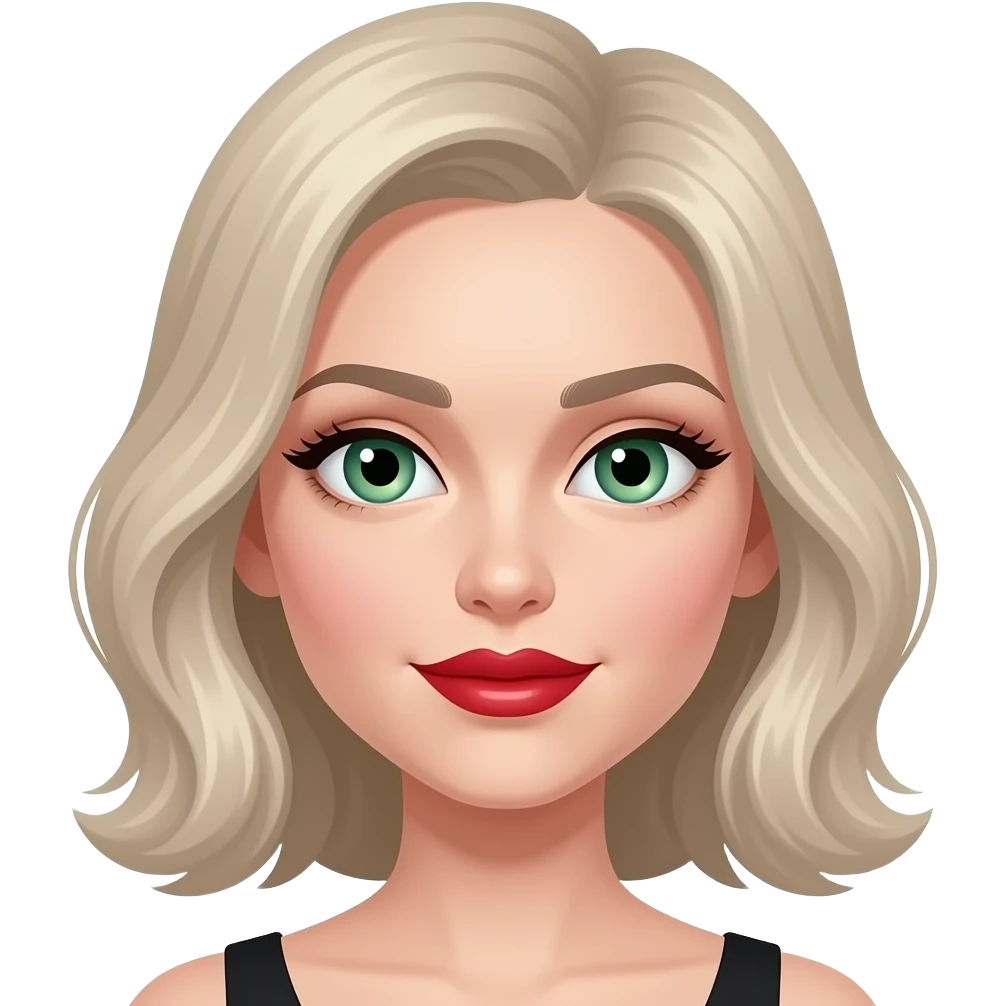 Big beautiful green blue eyes red  ruby lips cheekbones and ash blonde hair emoji