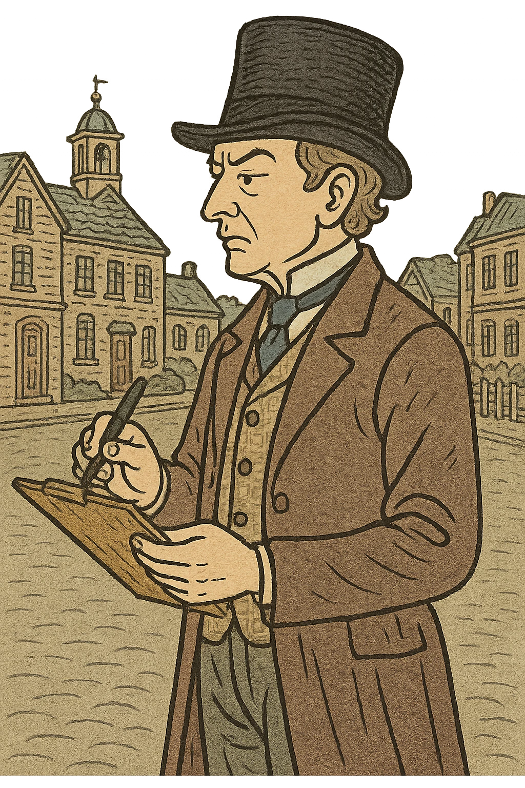 A victorian town council inspector with a clipboard and pen emoji