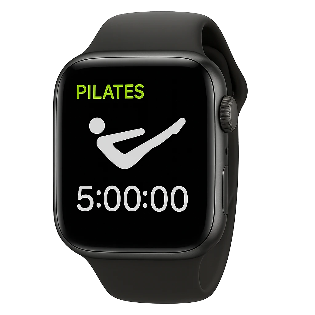 smartwatch con modalità attiva di pilates che segna 5 ore di pilates, REALISTICA 4K emoji