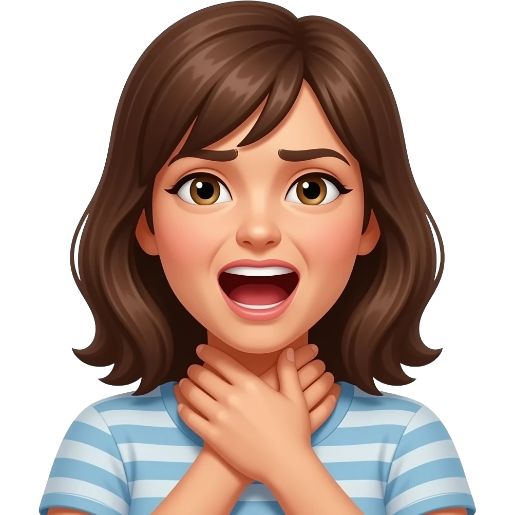 Women strangling herself with her hands around her neck screaming emoji