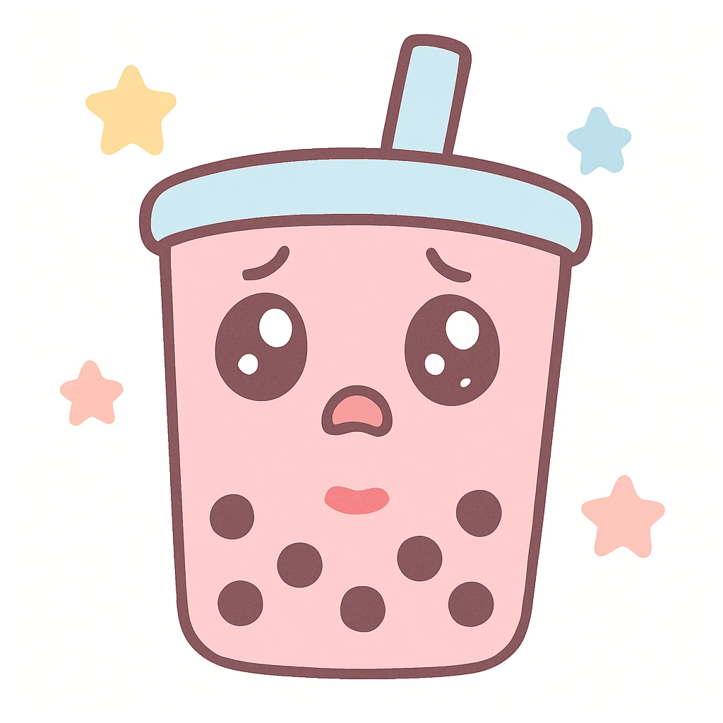 kawaii style pink bubble tea with lips and a dumbfounded look emoji