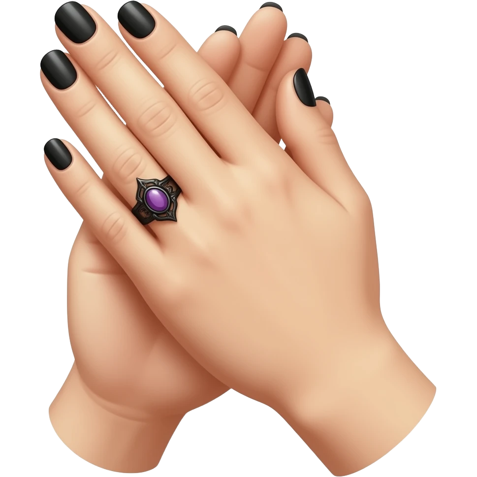 Hands clapping together, with black nailpolish - and black Gothic rings on one hand  with small black and purple gemstones. emoji