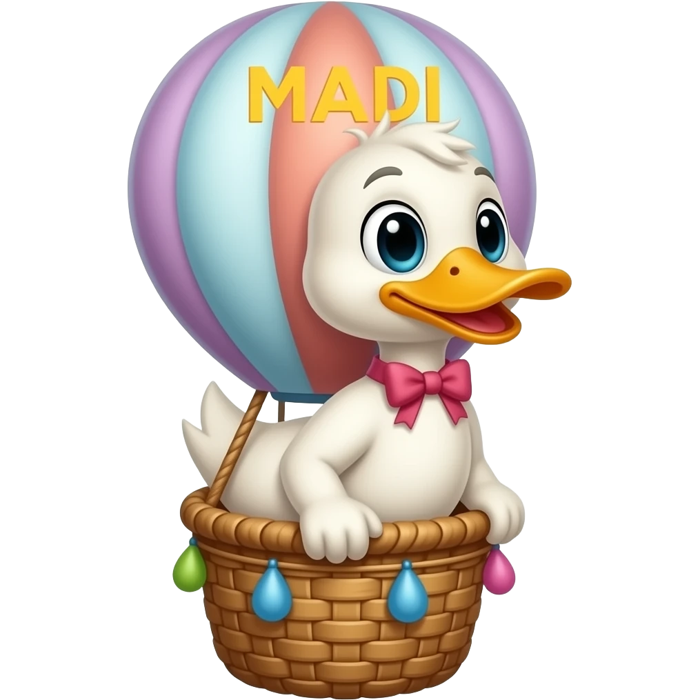 DUCK RIDING IN BASKET OFHOT  AIR BALLOON HAPPY BIRTHDAY mADI emoji
