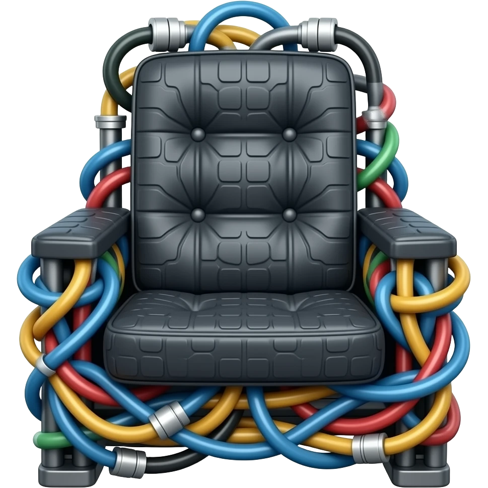 A high-tech electric chair frontal made of electric wires and cables with rubber scales emoji