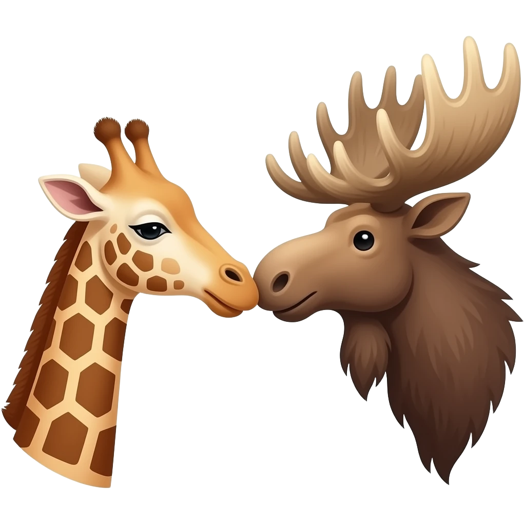 Einfacher Giraffenkopf und Elchkopf küssen sich emoji