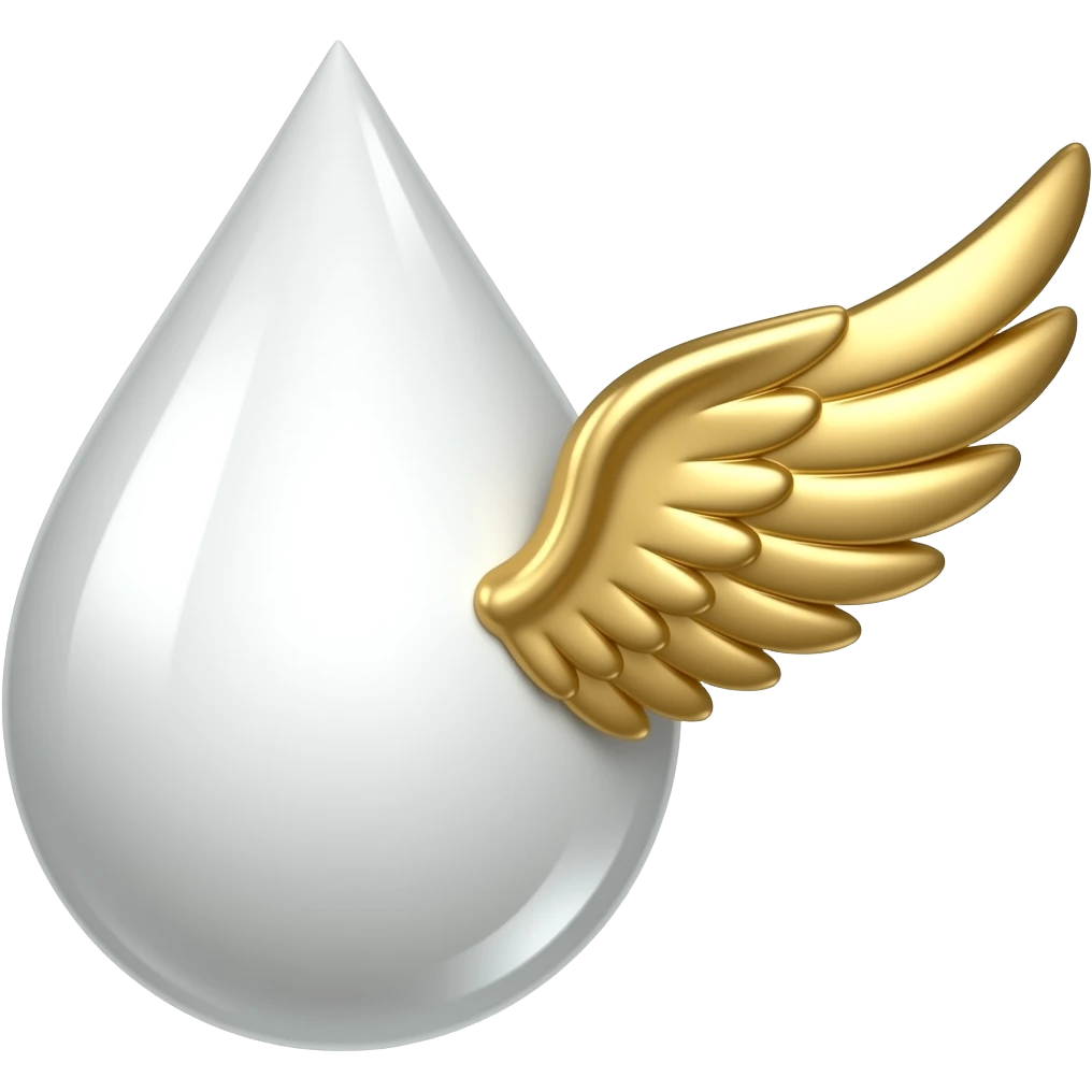 white teardrop with one gold angel wing emoji