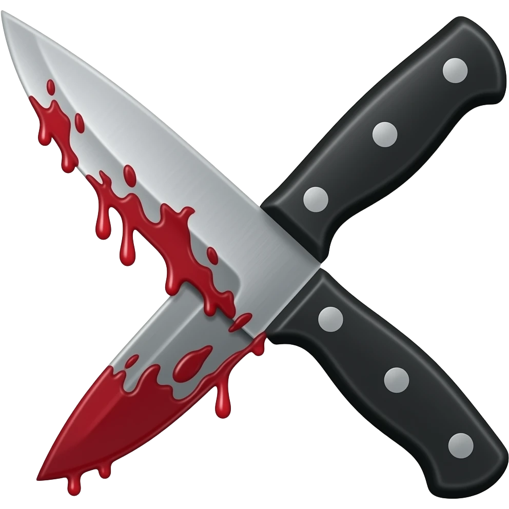 emoji very sharp knife with blood dripping off it and a black handle emoji