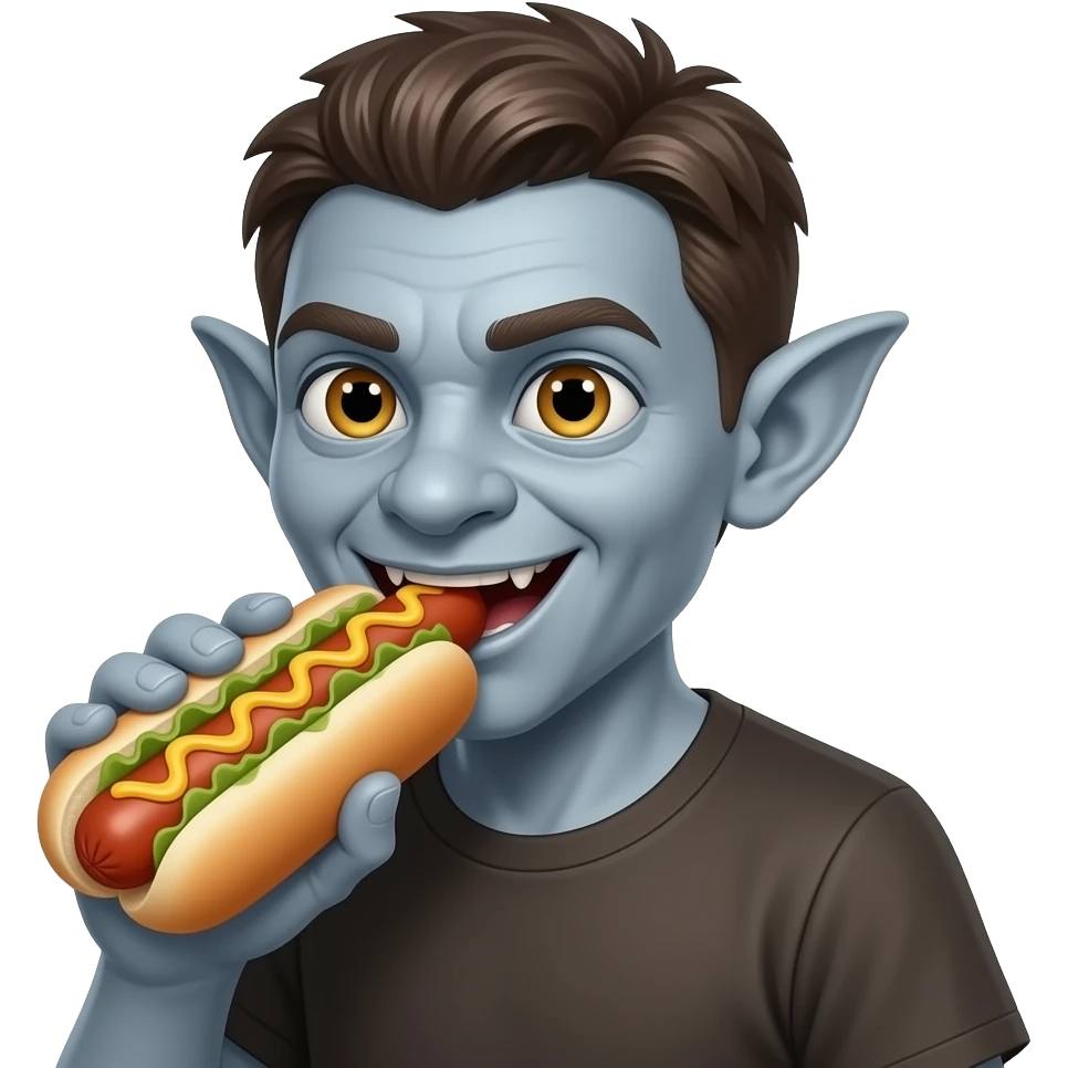Glizzy goblin who’s a white young male eating hotdog dogs without the bun multiple emoji