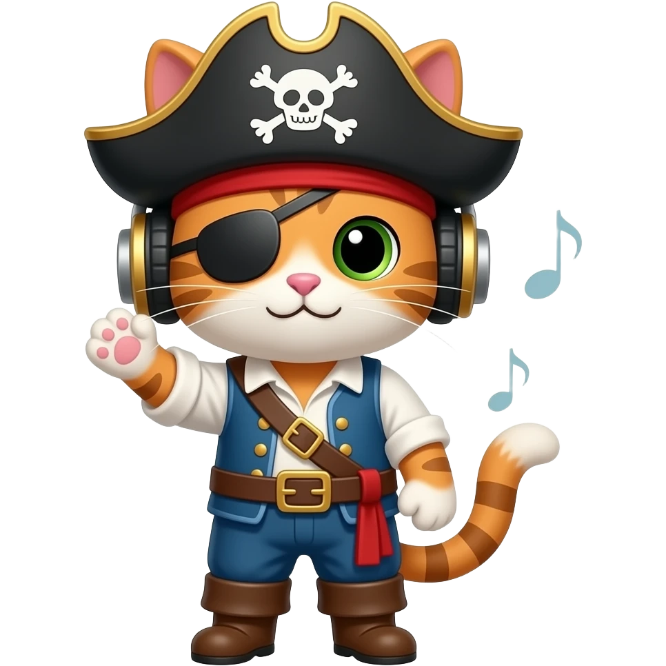 cat pirate listening to music emoji