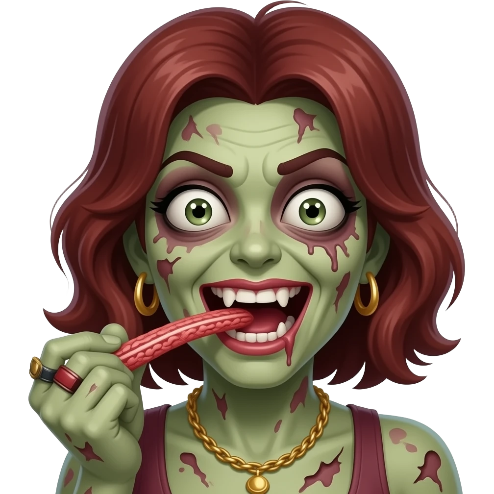 Super zombie crazy lady slurping brains emoji