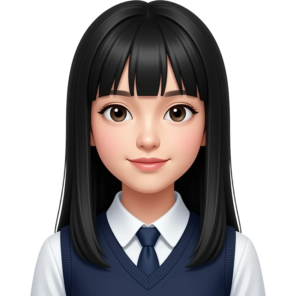 speaking trendy schoolgirl with Asian skin, straight black long hair, chic uniform emoji