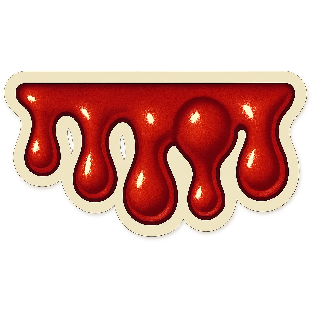 dripping blood with all drips extremely short and stubby, retro sticker style, wide and half-height image emoji