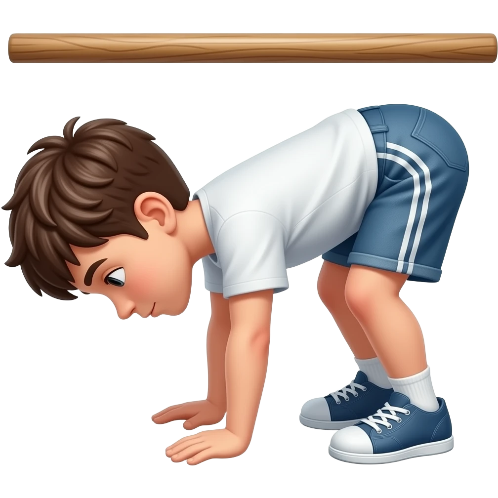 a boy leaning back under a wooden poledoing the limbo emoji
