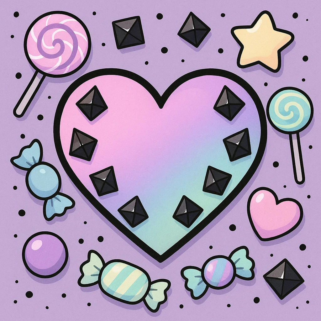 pastel goth heart with pastel candy and black studs emoji