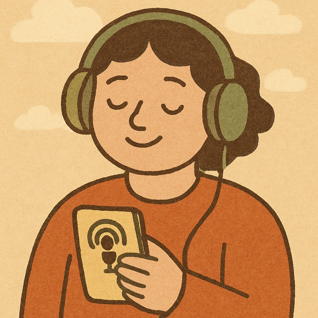 flat style of a person with headphones enjoying a podcast emoji