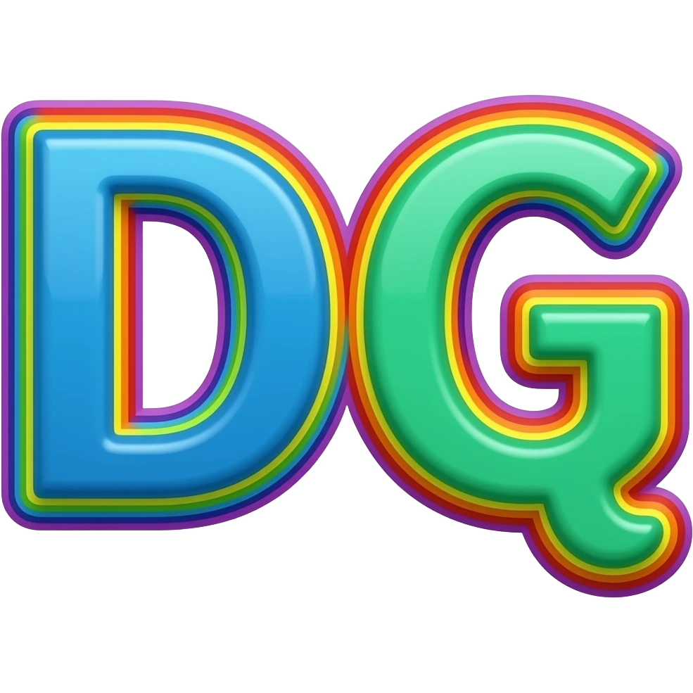 name "d&g" in bright blue teal green 3D style typography lettering, each color of the rainbow as a border outlined around each letter, isolated, 3d rendering, no emoji icons no emoji faces and must have no human figures emoji