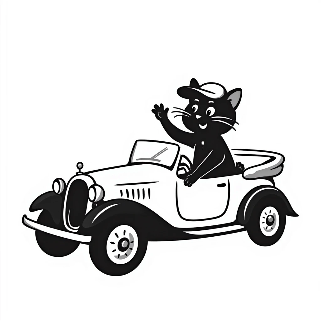 a cat in a car, hand drawn doodle style emoji