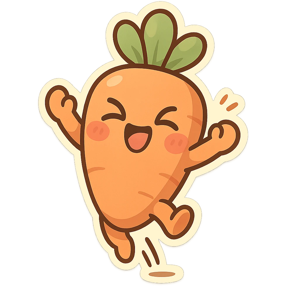 chibi sticker-style carrot, cute and exaggerated, jumping with excitement emoji