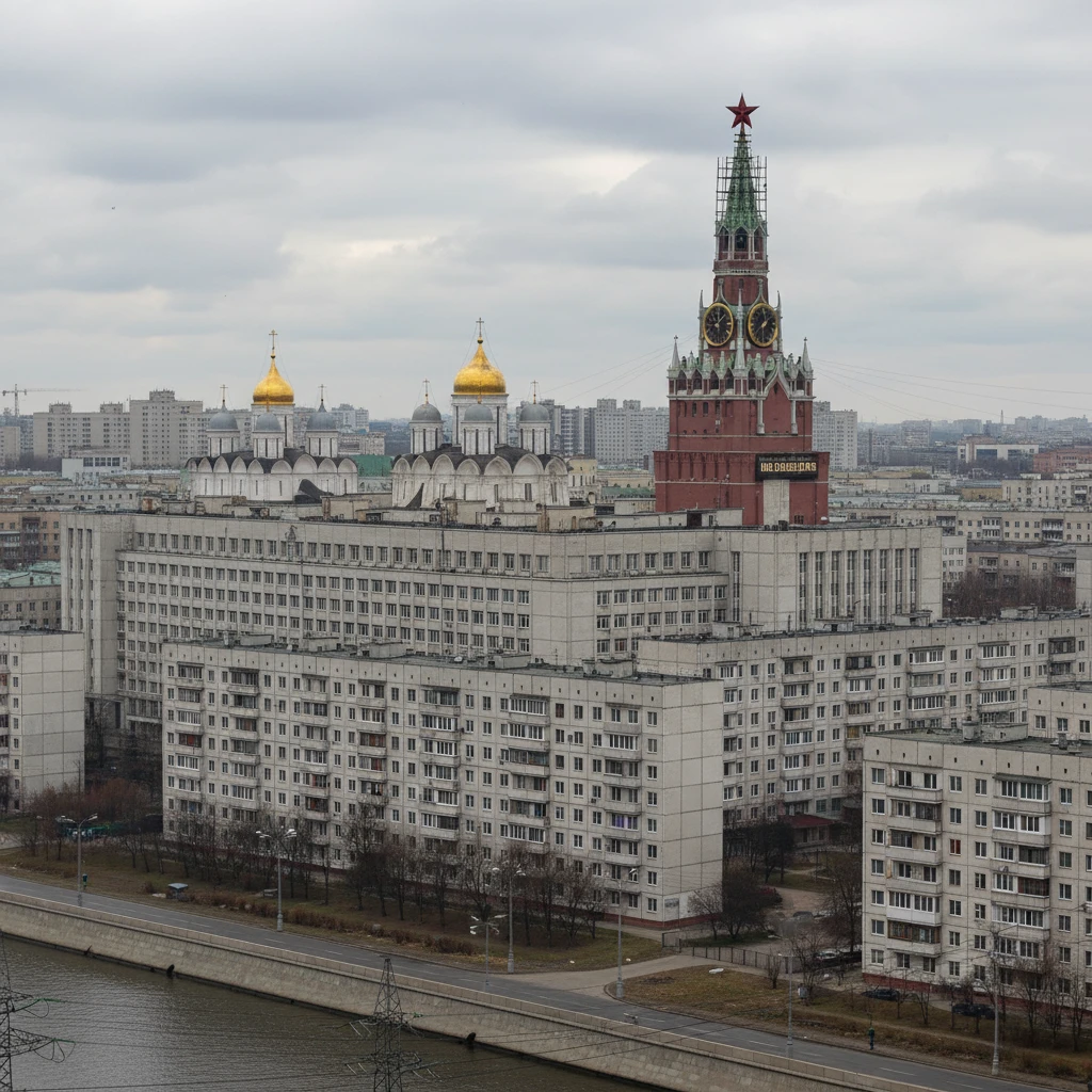 Московский Кремль, но как будто его скрестили с панельками Хрущева.

В стиле фотореализма emoji