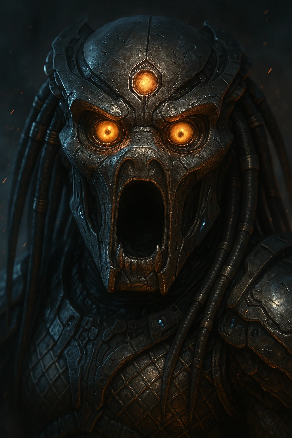 Yautja (Predator) mask with a surprised or shocked expression, detailed sci-fi design emoji