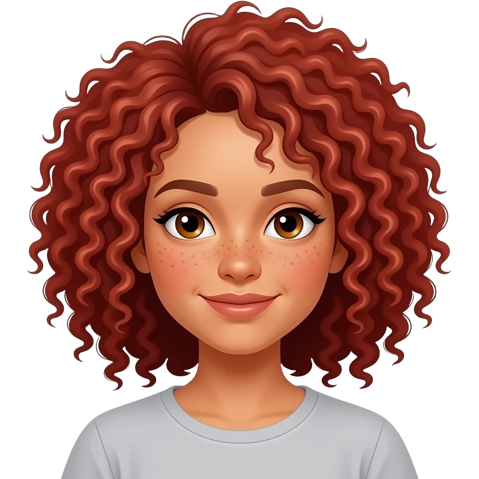 girl with dark yellow skin, red tighter curls curly afro hair & freckles emoji
