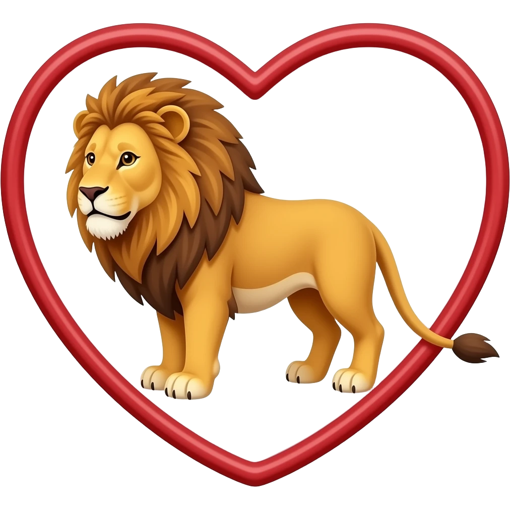León dentro de corazón emoji
