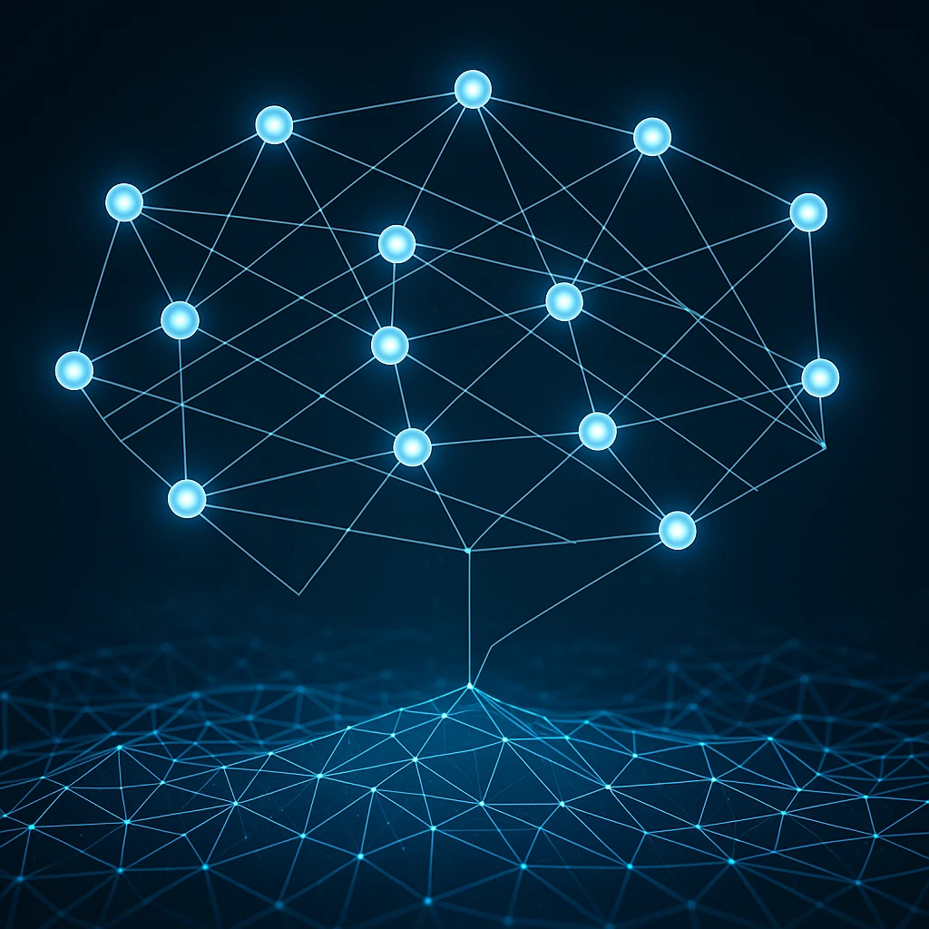 neural network with digital mesh emoji