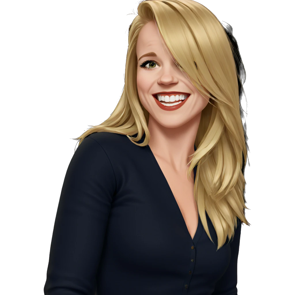 blonde girl with joyful smile emoji