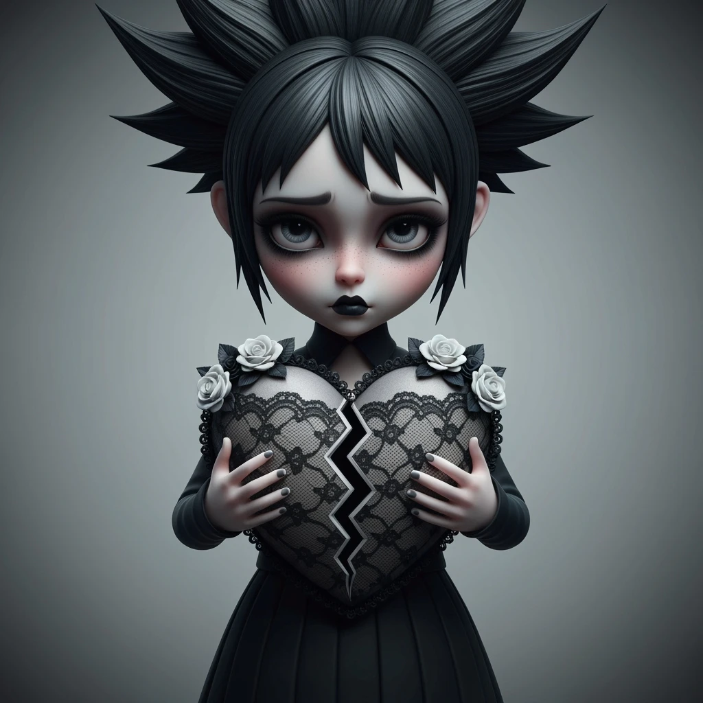goth broken heart, cute, expressive, minimal emoji