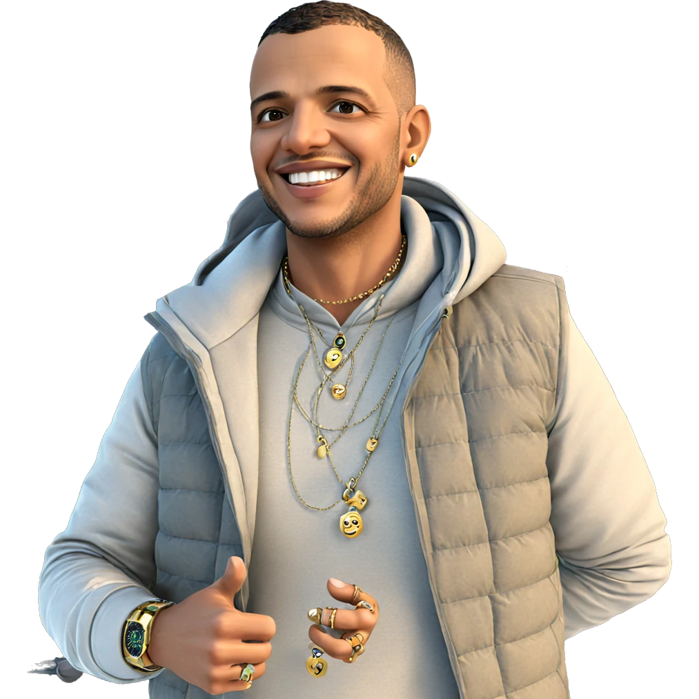 smiling man outdoors with jewelry emoji