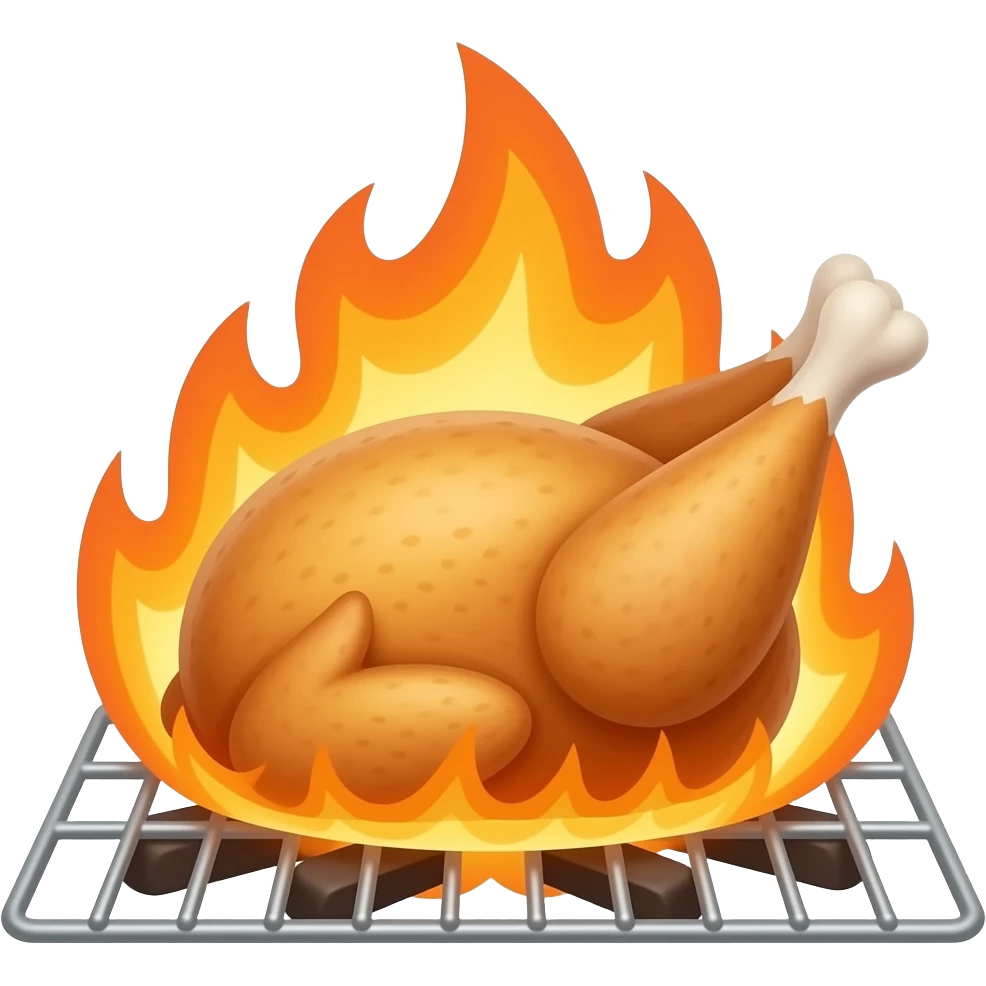 Chicken on fire in an oven emoji