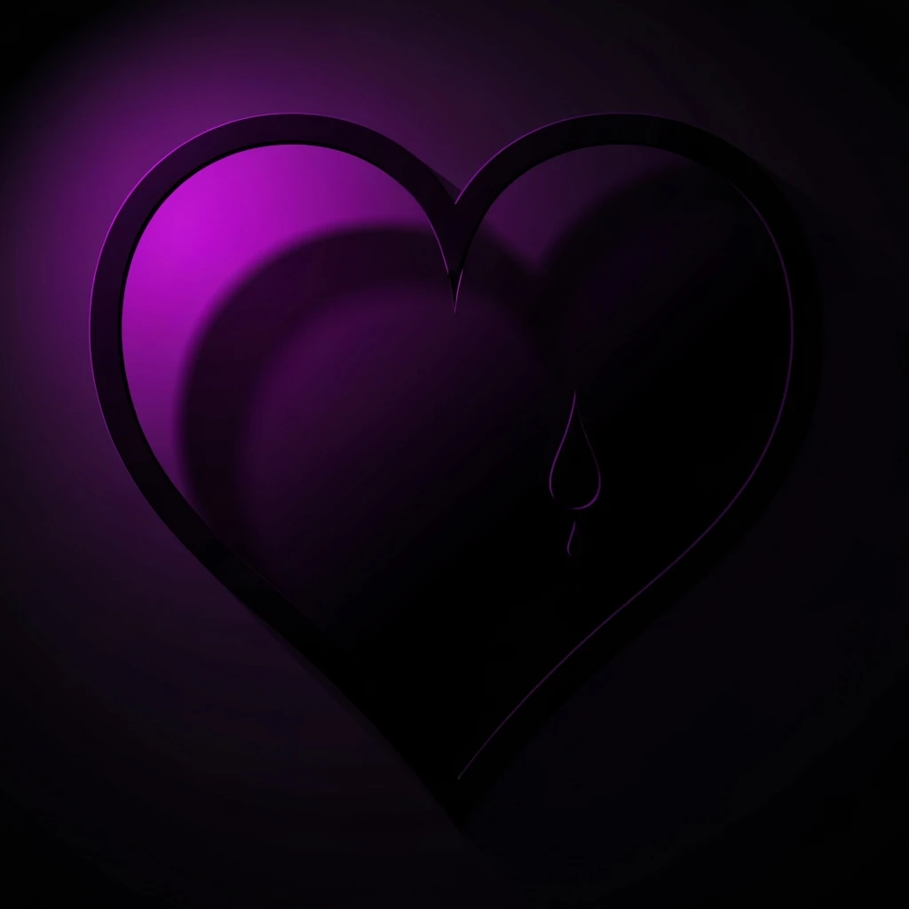 emo heart, black outline, purple and black gradient, teardrop, dramatic shadows emoji