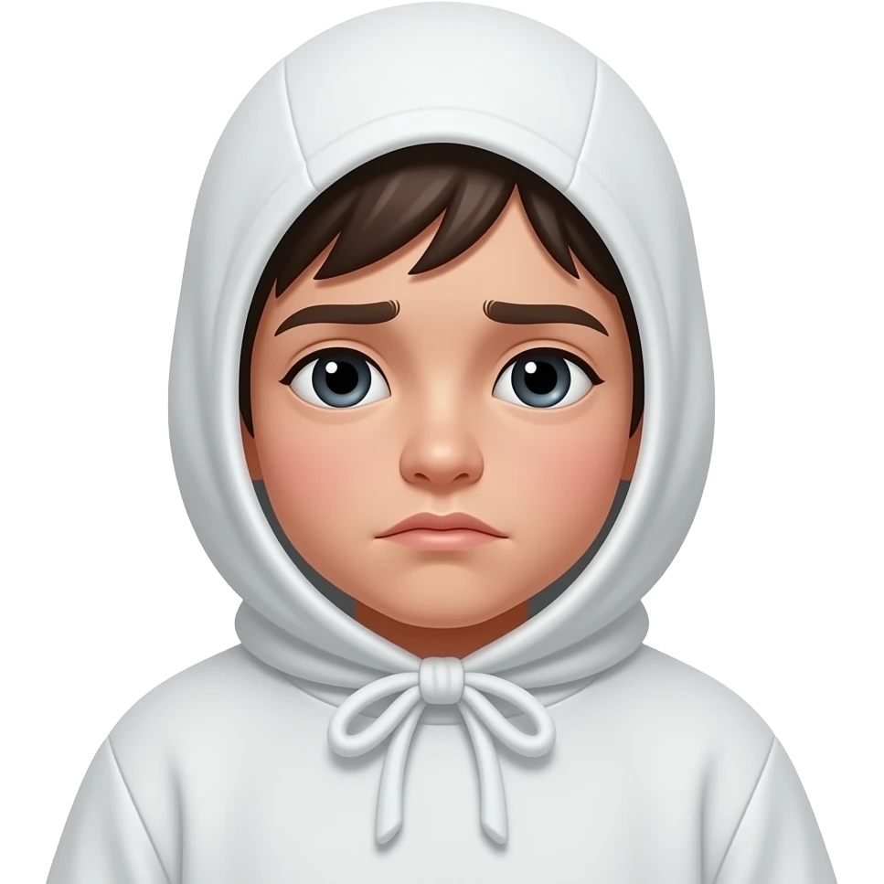 crea el emoji de un niño con guardapolvo blanco muy triste emoji
