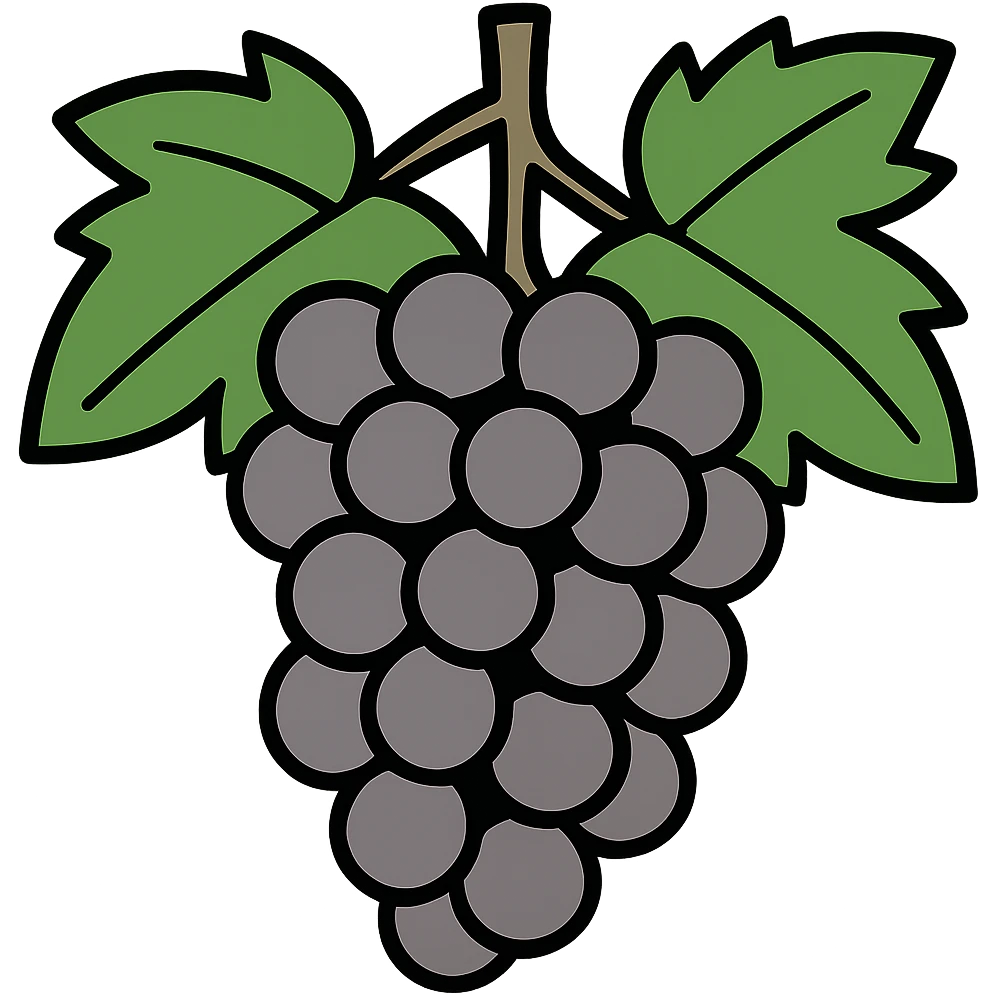 Make the grapes a little more gray, keep the cartoonish vibrant toon style, transparent background. emoji