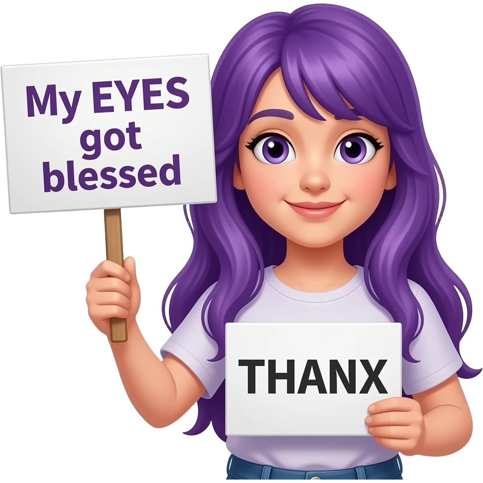 girl with long purple hair with a My EYES got blessed... THANX sign emoji