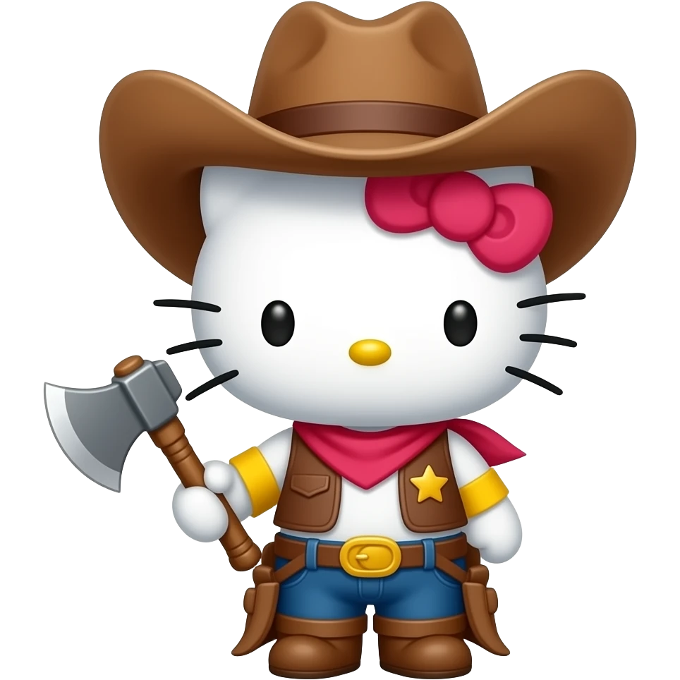 hello kitty disfrazado de rodia con su hacha, su levita emoji