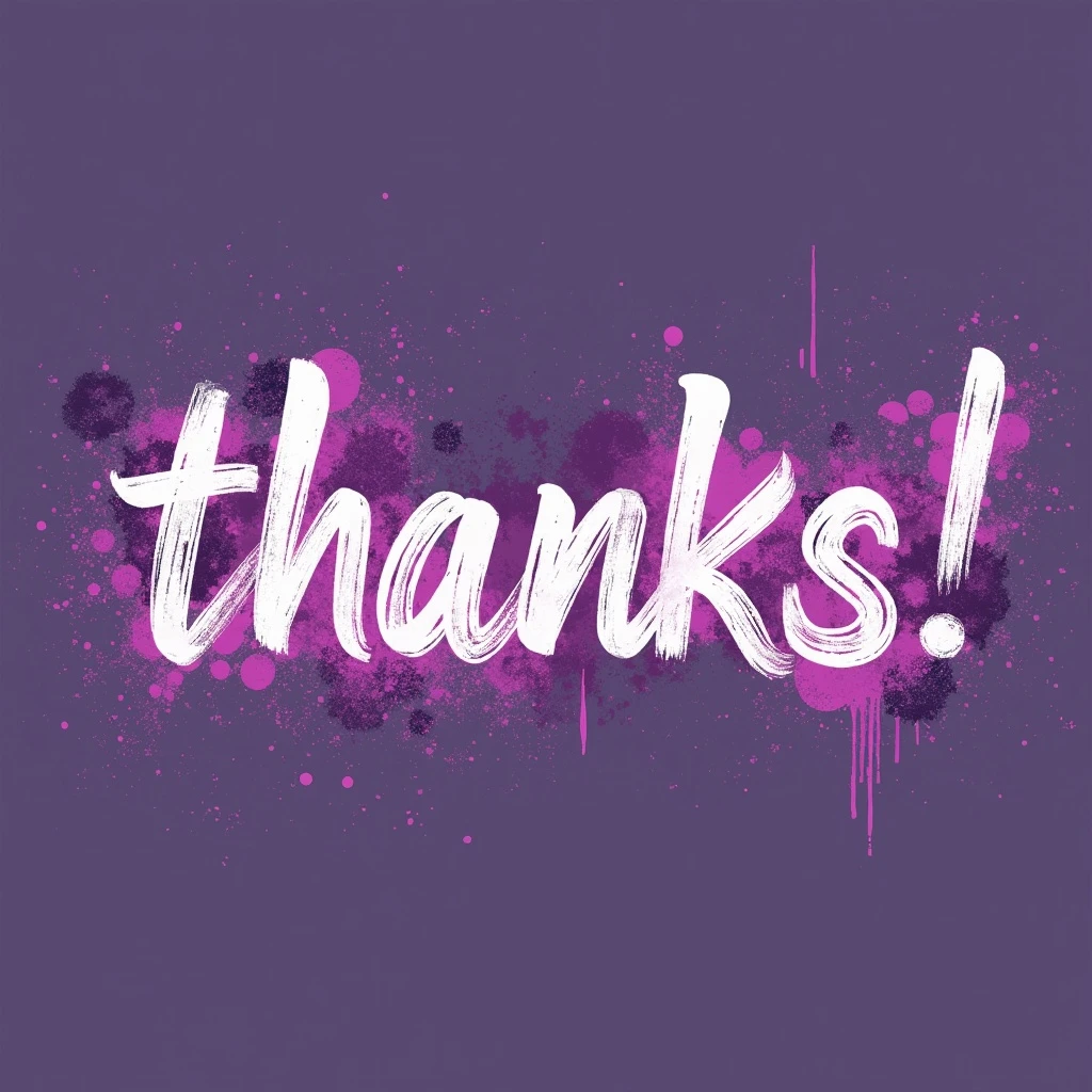 "thanks!" cyberpunk style text splash overlay lavender, streamer overlay, brush-font emoji