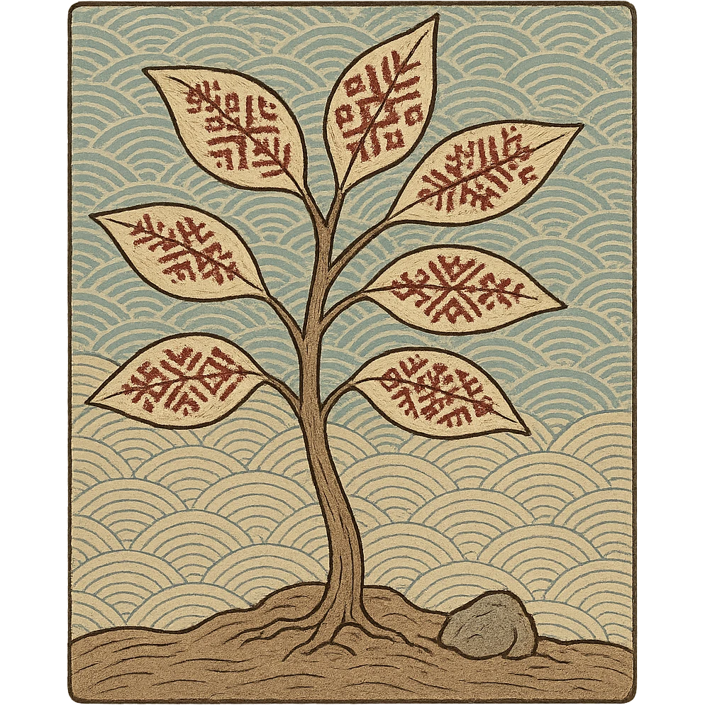 a sapling with Slavic embroidery patterns, traditional Slavic folk art style, transparent background emoji