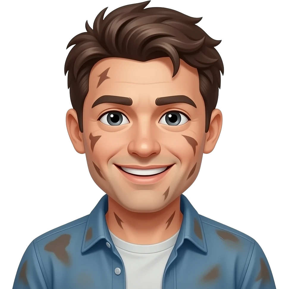 guy with scruffy hair and looking dirty but happy emoji