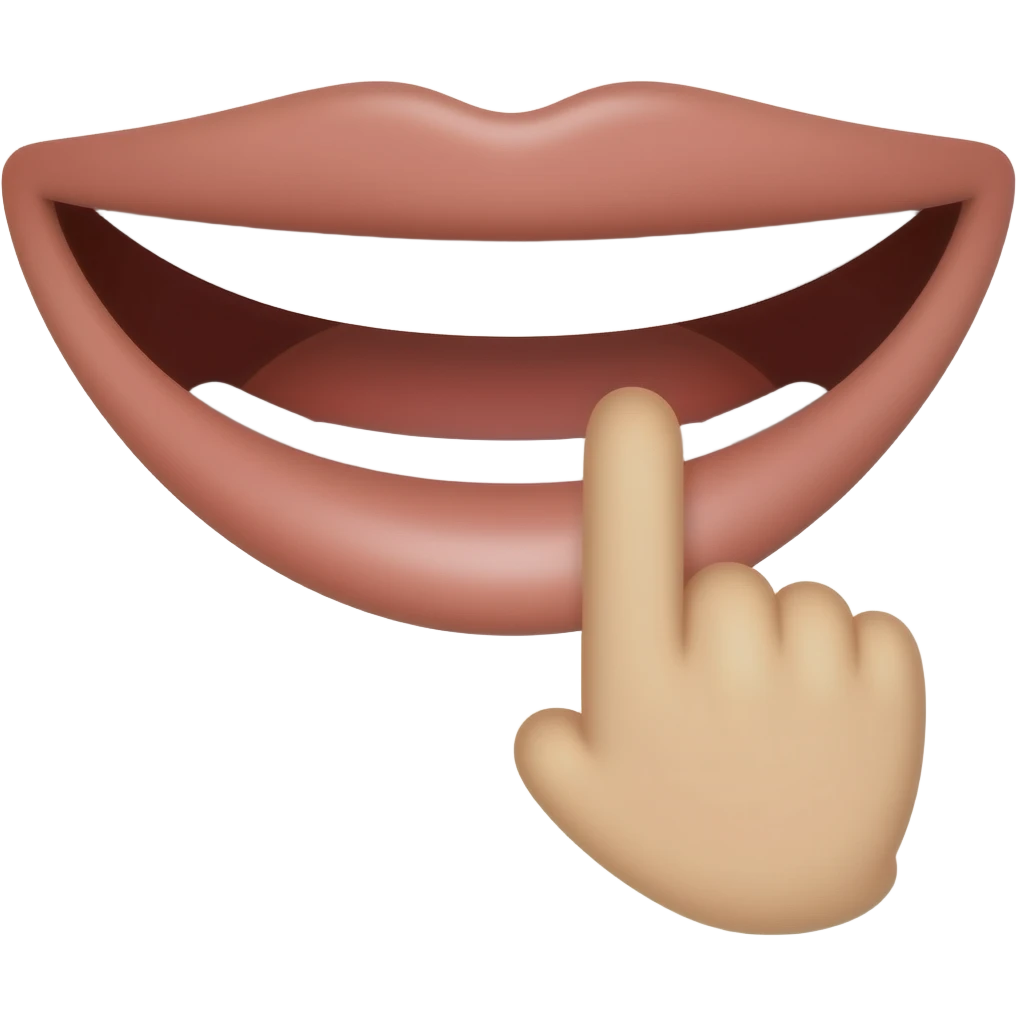 Smiling mouth with a finger on the bottom lips emoji