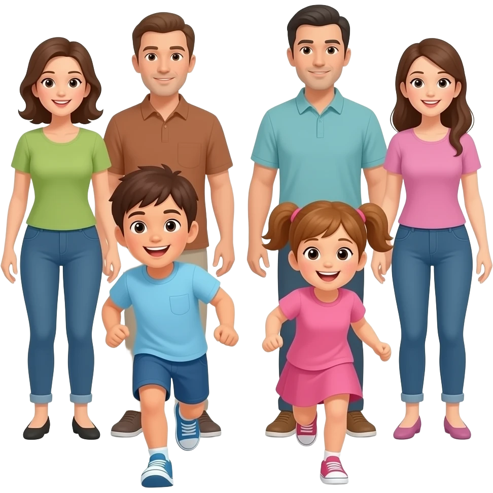 Emoji two Children running and parents watching them emoji