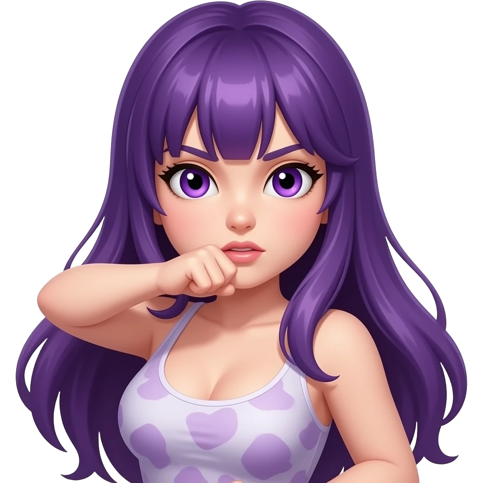 sexy girl with long purple hair and purple eyes is attacking emoji