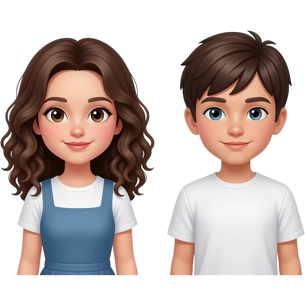 Menina moreninha do cabelo médio cacheado e menino branco do cabelo liso emoji